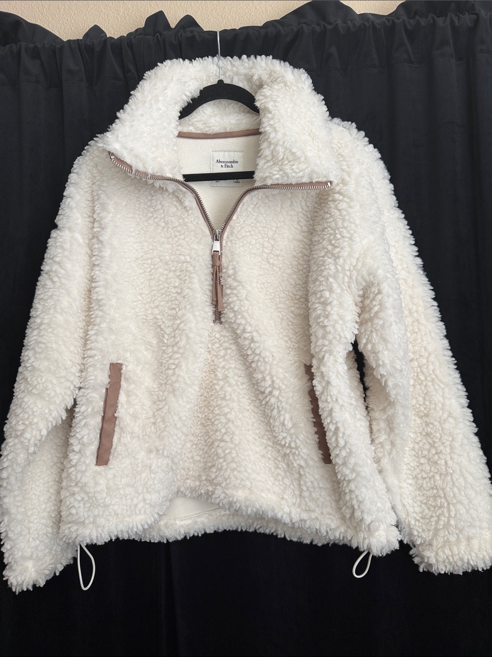 Abercrombie & Fitch Cream Sherpa Half-Zip Pullover Jacket
